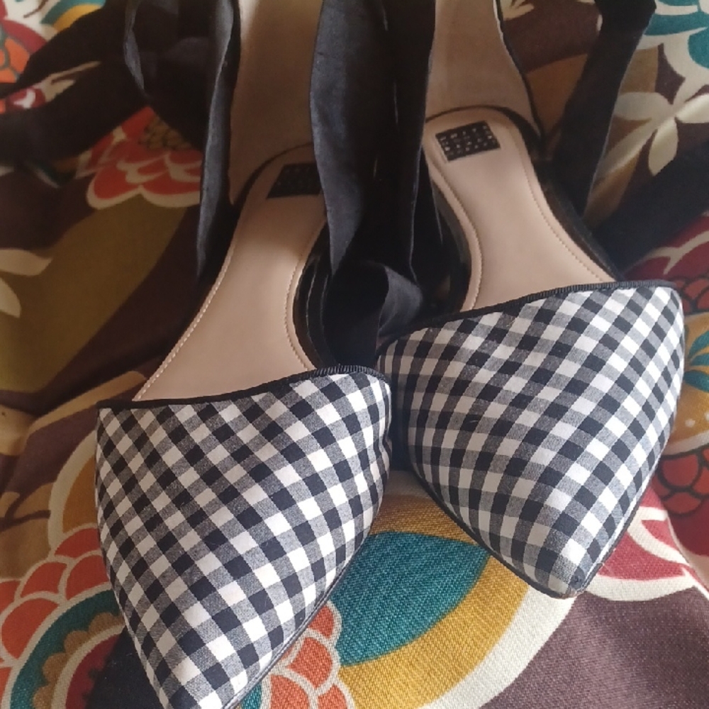 WHIT Black and White Heels with Classic Gingham Pattern